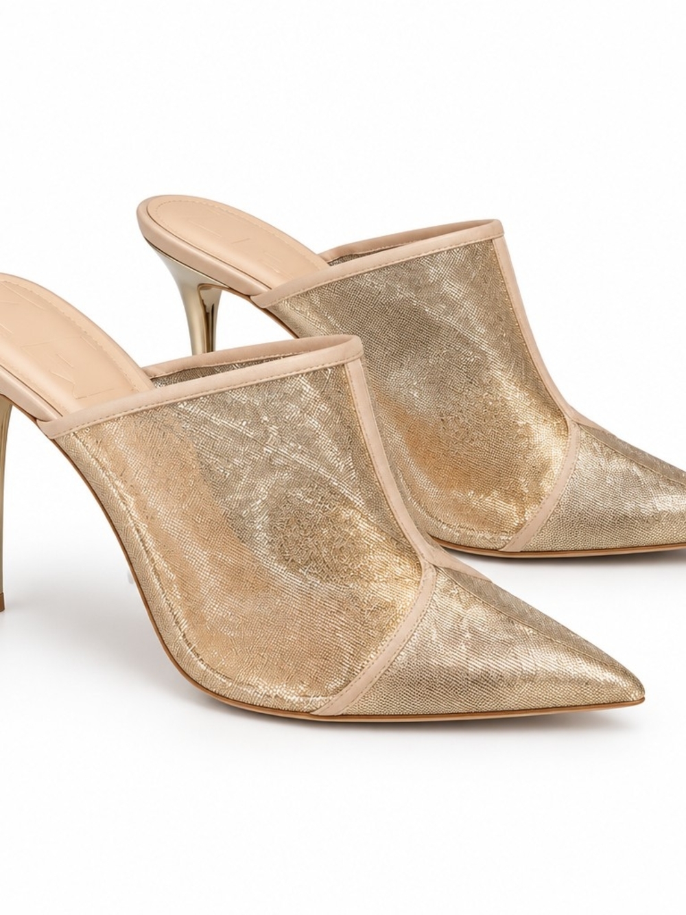 NWT Zara Nude/Gold Metallic Pointed-Toe Mule Heels
